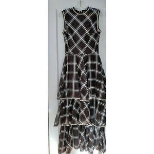 VTG Melissa Lane Maxi Dress SIZE 14 Ruffles RicRac Brown Sleeveless